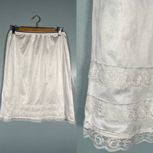 Vintage 80s Slip Skirt, 1980s White Lace Midi Skirt